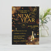 Elegant Rustic Gold New Years Eve Party Kaart (Staand voorkant)