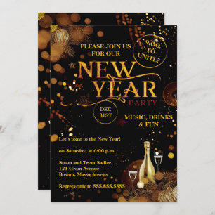 Elegant Rustic Gold New Years Eve Party Kaart