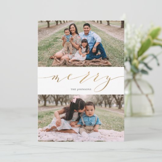 Elegant Rustic Gold Script Calligraphy Feestdagenkaart (Staand voorkant)