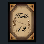 Elegant Rustic Gothic Deco Skeletons Tabelnummers Kaart<br><div class="desc">Perfect voor Halloween thema bruiloften, deze bruiloft receptie tafel nummer kaart ontwerp beschikt over een , verouderde papieren look met een deco stijl achthoekige lijst en spinnen in de hoeken met twee hand-holding skeletten in een look die rustieke gotische elegantie in stijl. Ontwerp door Holiday Hearts Design met beelden (rechten...</div>