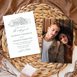 Elegant Rustic Green Barn Photo Wedding Kaart