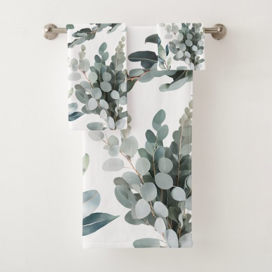 Elegant Rustic Green Eucalyptus Leaves Bad Handdoek (Insitu)