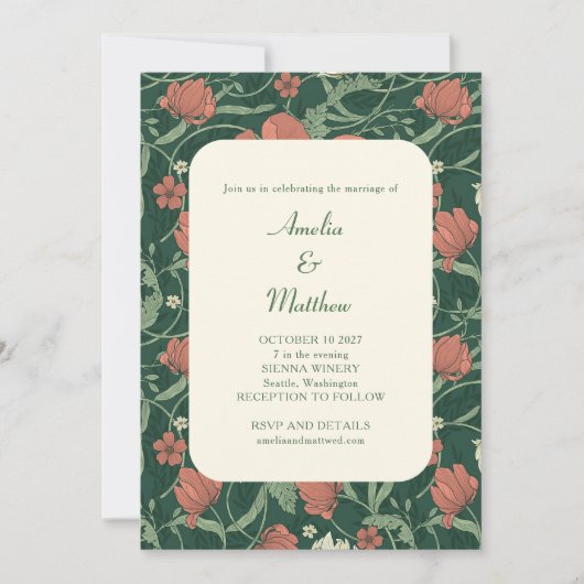 Elegant Rustic Green Floral All-in-One Wedding Kaart (Voorkant)
