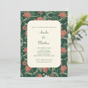 Elegant Rustic Green Floral All-in-One Wedding Kaart
