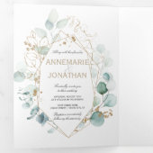Elegant Rustic Green & Gold Eucalyptus Wedding Drieluik Kaart (Binnenzijde eerst)