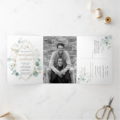 Elegant Rustic Green & Gold Eucalyptus Wedding Drieluik Kaart (Binnen)