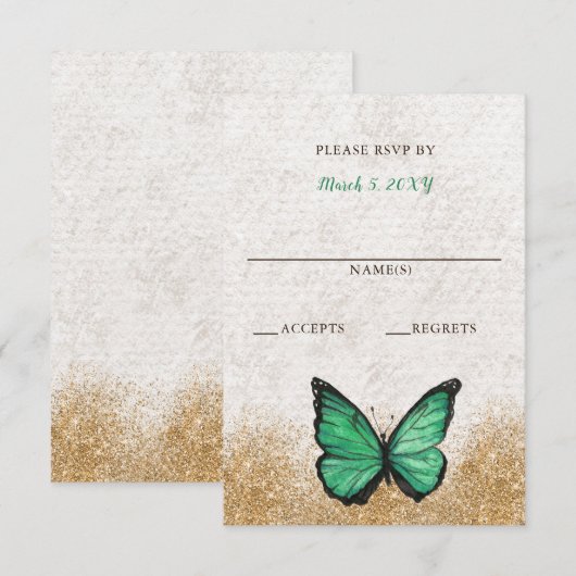 Elegant Rustic  Green Gold RSVP Kaartje (Voorkant / Achterkant)