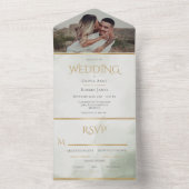 Elegant Rustic Green Gold Waterverf Foto All In One Uitnodiging (Binnen)
