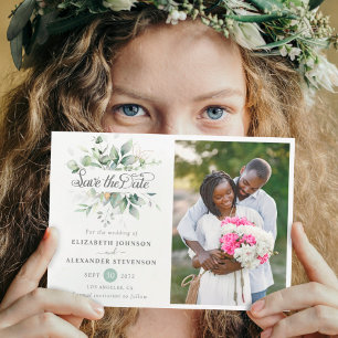 Elegant Rustic greenery eucalyptus bruiloft foto Save The Date