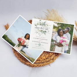 Elegant Rustic greenery eucalyptus bruiloft foto Save The Date