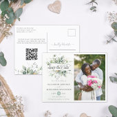 Elegant Rustic greenery eucalyptus bruiloft QR cod Aankondigingskaart