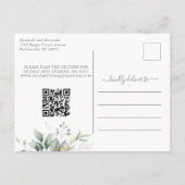 Elegant Rustic greenery eucalyptus bruiloft QR cod Aankondigingskaart (Achterkant)