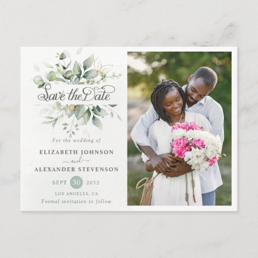 Elegant Rustic greenery eucalyptus bruiloft QR cod Aankondigingskaart (Voorkant)