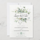 Elegant Rustic greenery eucalyptus leaf bruiloft Save The Date (Voorkant)