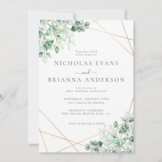 Elegant Rustic Greenery Eucalyptus Leaves Wedding Kaart (Voorkant)
