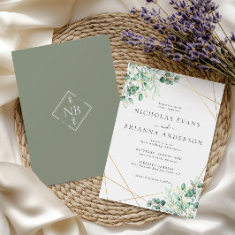 Elegant Rustic Greenery Eucalyptus Leaves Wedding Kaart