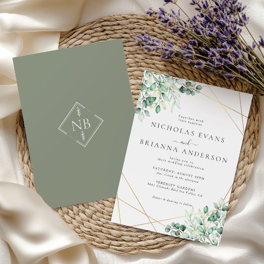 Elegant Rustic Greenery Eucalyptus Leaves Wedding Kaart