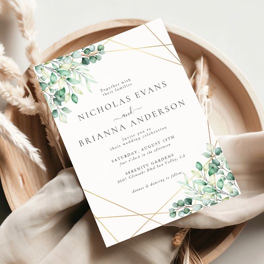 Elegant Rustic Greenery Eucalyptus Leaves Wedding Kaart