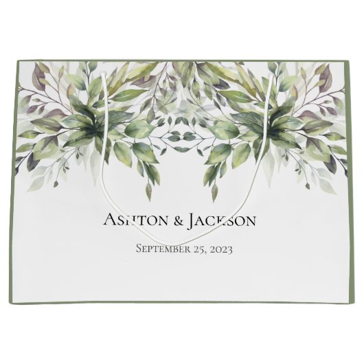 Elegant Rustic Greenery Foilage Names Wedding Groot Cadeauzakje (Voorkant)