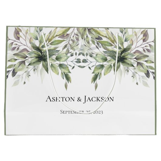 Elegant Rustic Greenery Foilage Names Wedding Groot Cadeauzakje (Achterkant)