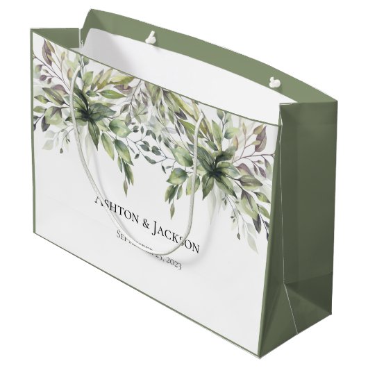 Elegant Rustic Greenery Foilage Names Wedding Groot Cadeauzakje (Achterkant Gekanteld)