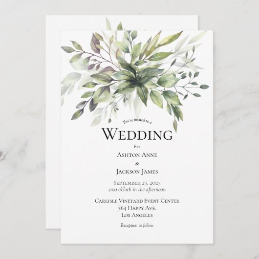 Elegant Rustic Greenery Foilage Wedding Kaart (Voorkant / Achterkant)