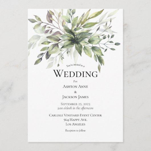 Elegant Rustic Greenery Foilage Wedding Kaart (Voorkant)
