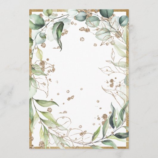 Elegant Rustic Greenery Gold Glitter Wedding Kaart (Achterkant)