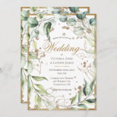 Elegant Rustic Greenery Gold Glitter Wedding Kaart (Voorkant / Achterkant)