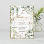 Elegant Rustic Greenery Gold Glitter Wedding Kaart (Staand voorkant)