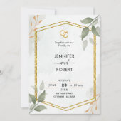 Elegant Rustic Greenery Gold Glitter Wedding Kaart (Voorkant)