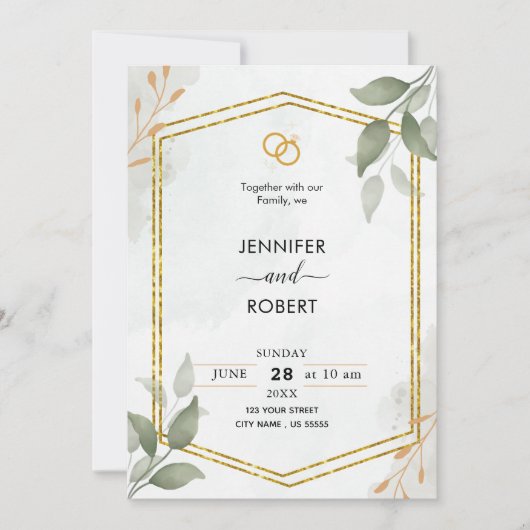 Elegant Rustic Greenery Gold Glitter Wedding Kaart (Voorkant)