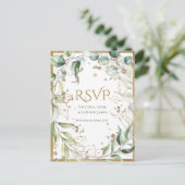 Elegant Rustic Greenery Gold Glitter Wedding RSVP Briefkaart (Staand voorkant)