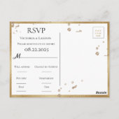 Elegant Rustic Greenery Gold Glitter Wedding RSVP Briefkaart (Achterkant)