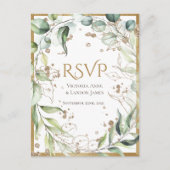 Elegant Rustic Greenery Gold Glitter Wedding RSVP Briefkaart (Voorkant)