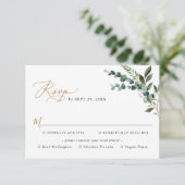 Elegant Rustic Greenery Gold Wedding Meal Options RSVP Kaartje (Staand voorkant)