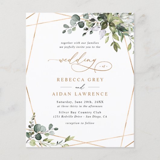 Elegant Rustic Greenery Gold Wedding Uitnodiging (Voorkant)