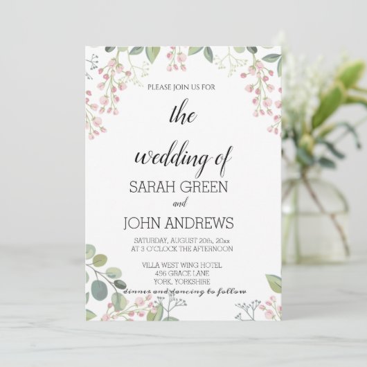 Elegant Rustic Greenery Waterverf Wedding Kaart (Staand voorkant)