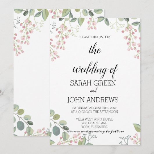 Elegant Rustic Greenery Waterverf Wedding Kaart (Voorkant / Achterkant)