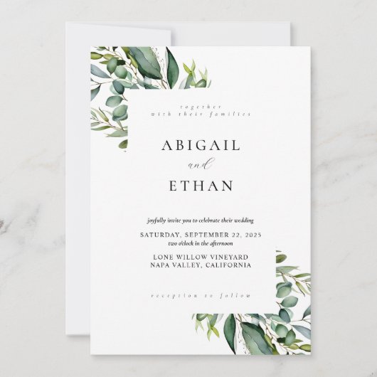 Elegant Rustic Greenery Wedding Kaart (Voorkant)