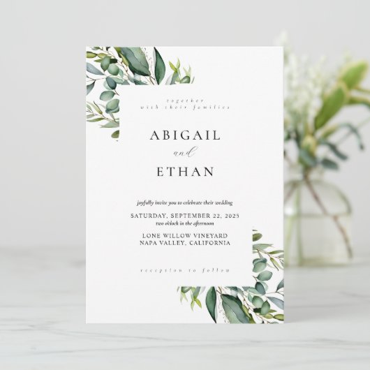 Elegant Rustic Greenery Wedding Kaart (Staand voorkant)