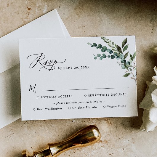 Elegant Rustic Greenery Wedding Meal Options RSVP Kaartje