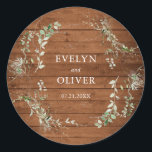 Elegant Rustic Greenery Wedding Ronde Sticker<br><div class="desc">Elegante rustieke bruiloft sticker.</div>