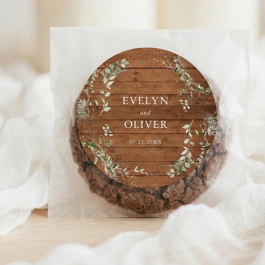 Elegant Rustic Greenery Wedding Ronde Sticker