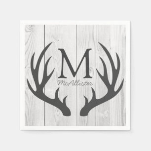 Elegant Rustic Grey Deer Antlers White Faux Wood Servetten