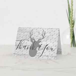 Elegant Rustic Grey Deer & White Wood Dank u Bedankkaart