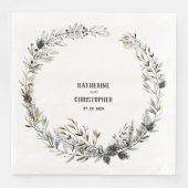 Elegant Rustic Hand Drawn Winter Wreath Pine Cones Servet (Voorkant)