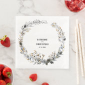 Elegant Rustic Hand Drawn Winter Wreath Pine Cones Servet (Insitu)