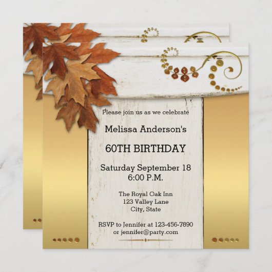 Elegant Rustic Herfst Birthday Party Invitation Kaart (Voorkant / Achterkant)