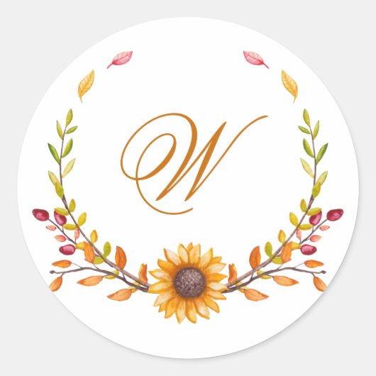 Elegant Rustic Herfst Floral Bouquet Monogram Ronde Sticker (Voorkant)
